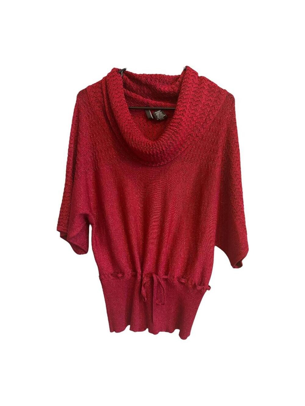 New Directions | Women's Red Shimmery Cowl Neck Sweater | Size M | NWOT | 0889